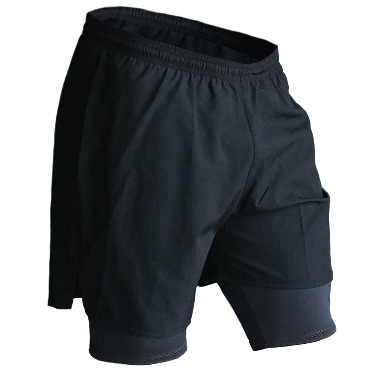 Short deportivo para correr hombre. Licra. Runner shorts. Negro Gris. Ropa deportiva hombre. Tienda para hombres.