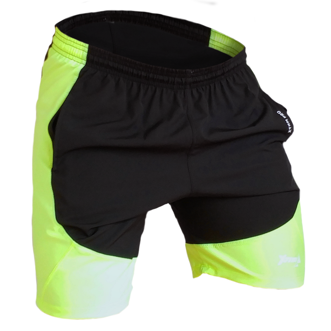 Short deportivo hombre Destroyer, corredor, correr, runner, tela lona ligera impermeable. Negro Amarillo Neon. Ropa deportiva hombre. Tienda.