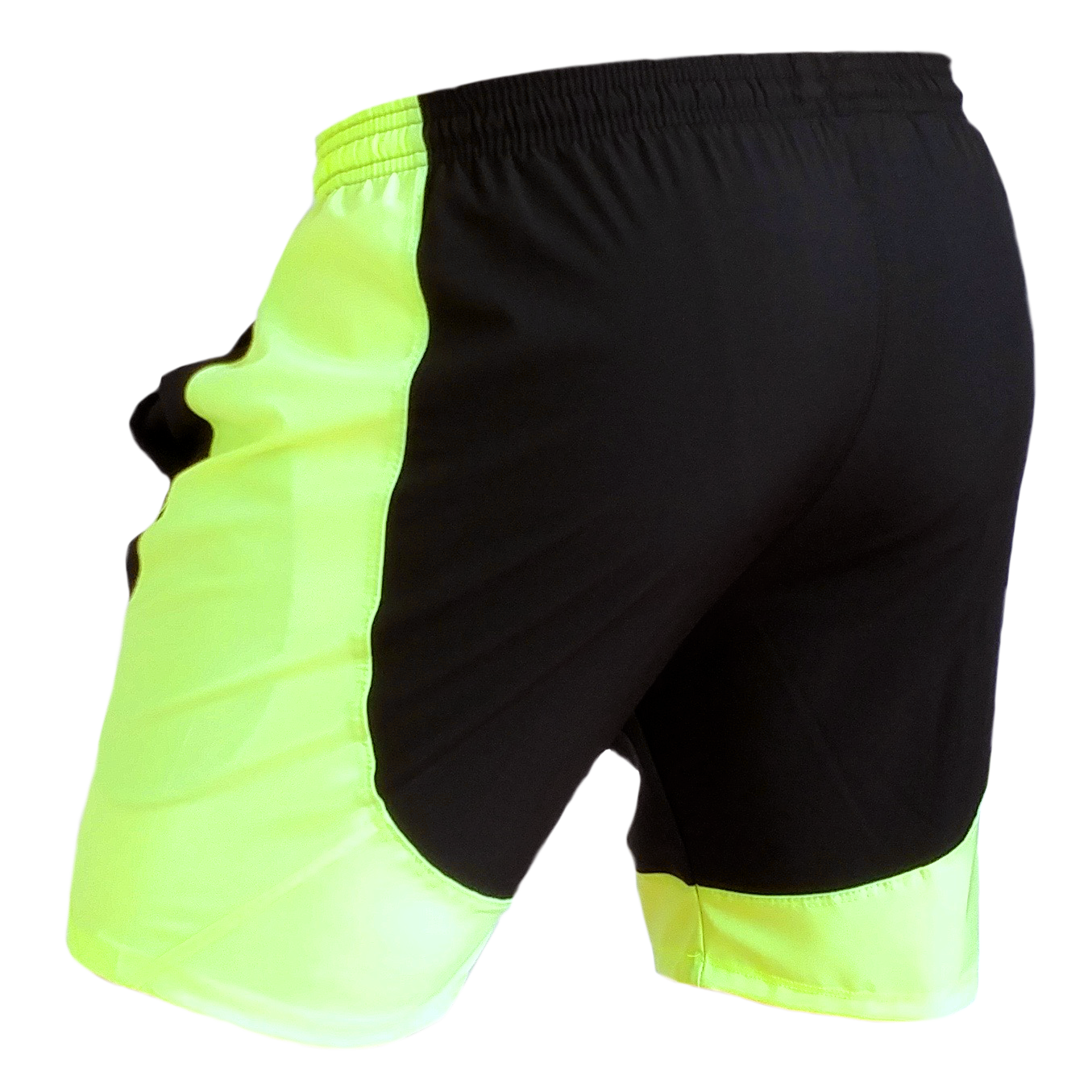 Short deportivo hombre Destroyer, corredor, correr, runner, tela lona ligera impermeable. Negro Amarillo Neon. Ropa deportiva hombre. Tienda.