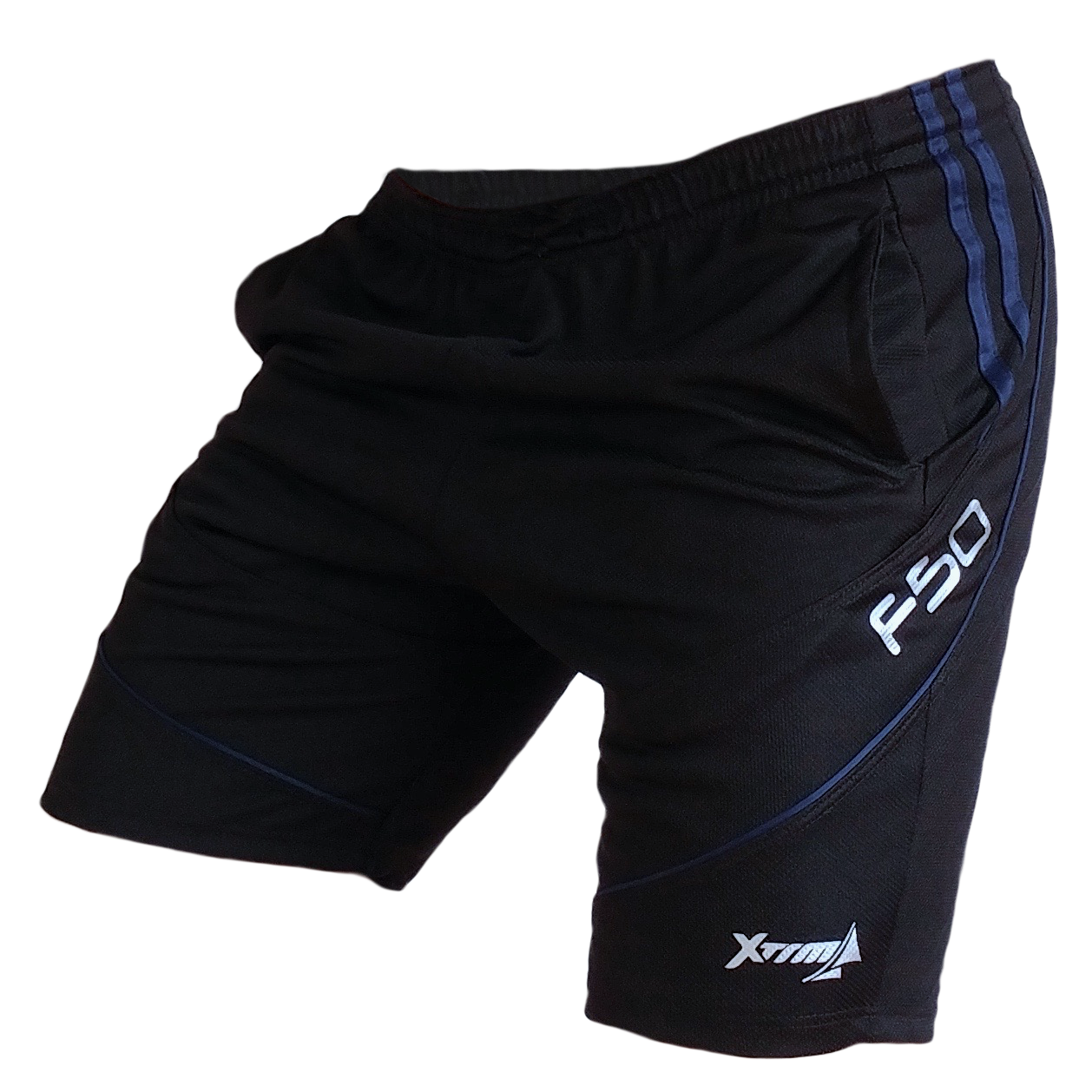 SHORT F50 Holand Negro Azul Marino Lateral Short deportivo hombre. Negro Azul Marino. Ropa deportiva hombre. Tienda para hombres.