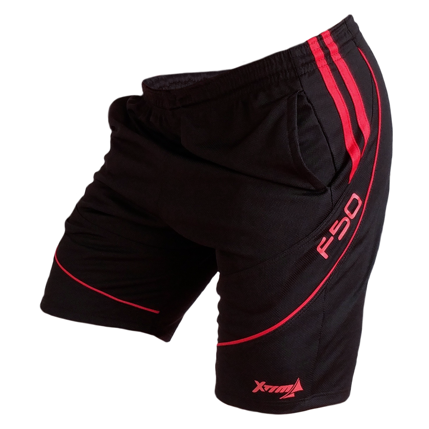 SHORT F50 Holand Negro Rojo Lateral Short deportivo hombre. Negro Rojo. Ropa deportiva hombre. Tienda para hombres.