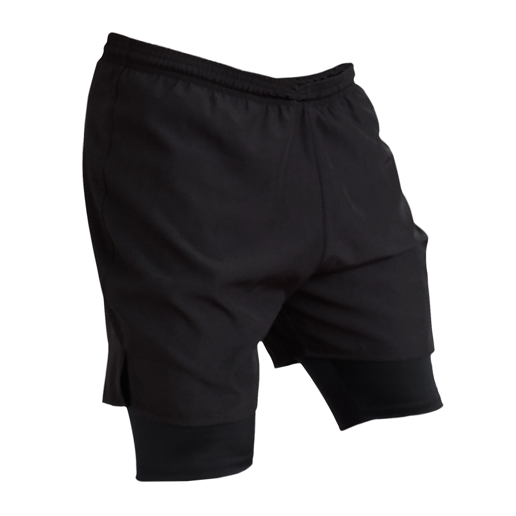 Short deportivo con licra, para hombre. Correr, corredor. Runner shorts. Negro Negro. Ropa deportiva hombre. Tienda.